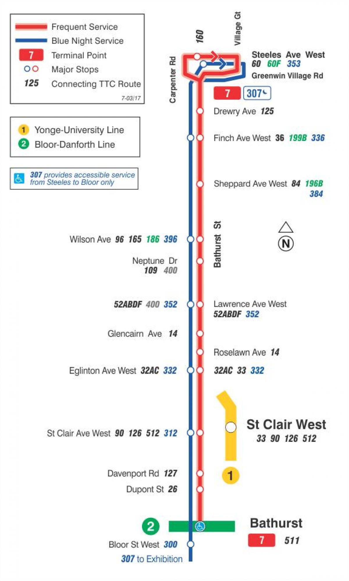 Mapa HAR 7 Bathurst autobus ibilbidea Toronto