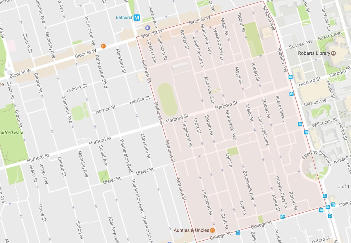 Mapa Harbord Herrixka auzoa Toronto