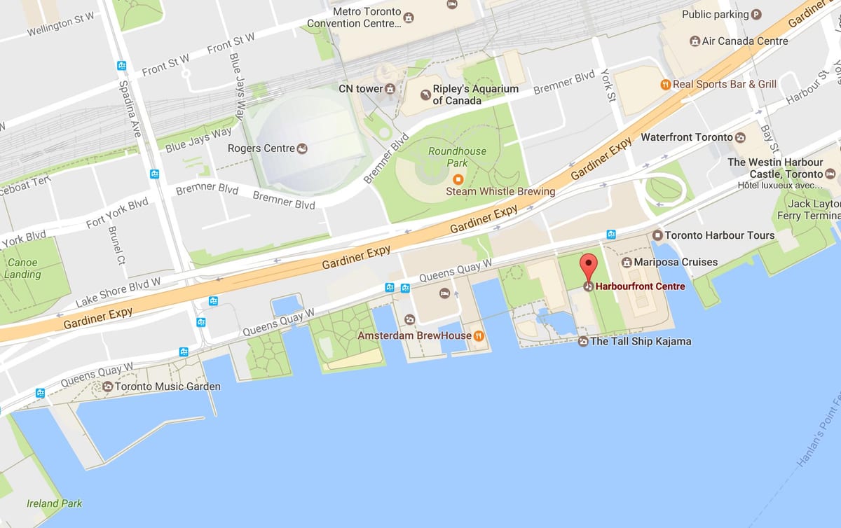 Mapa Harbourfront auzoa Toronto