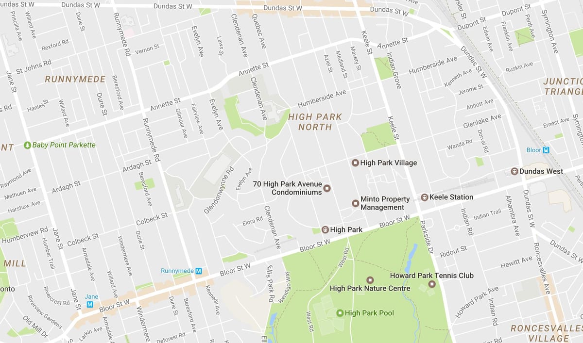 Mapa Handiko Parke auzoa Toronto