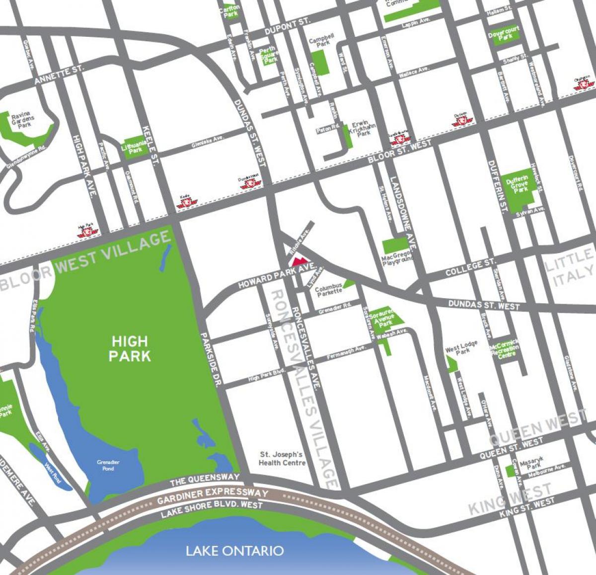 Mapa Handiko parke Toronto ikuspegi orokorra