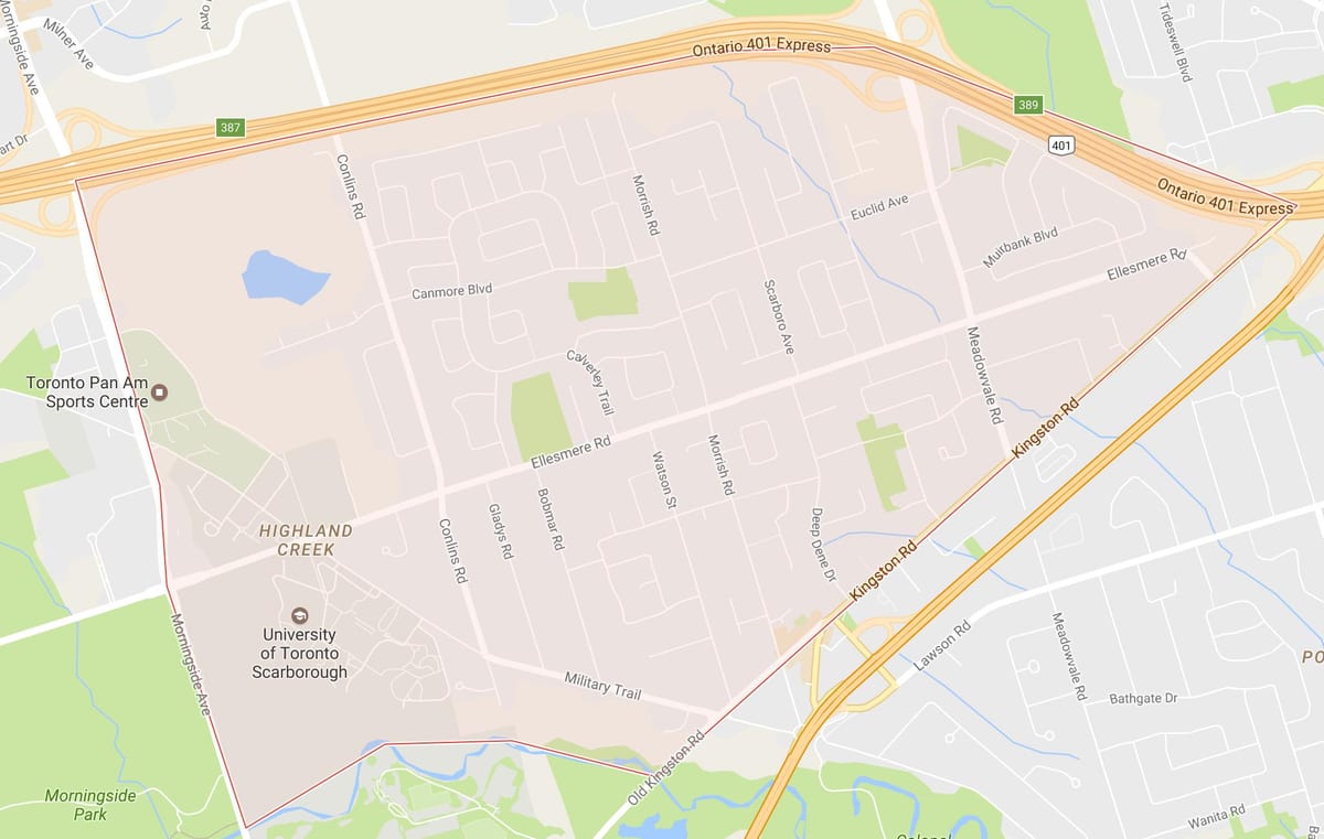 Mapa Highland Creek auzoa Toronto