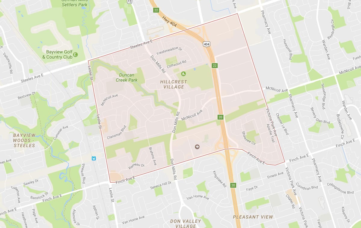 Mapa Hillcrest Herrixka auzoa Toronto