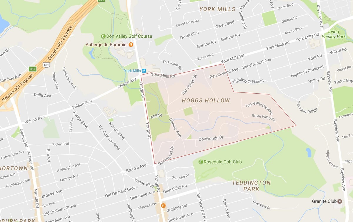 Mapa Hoggs Hutsak auzoa Toronto