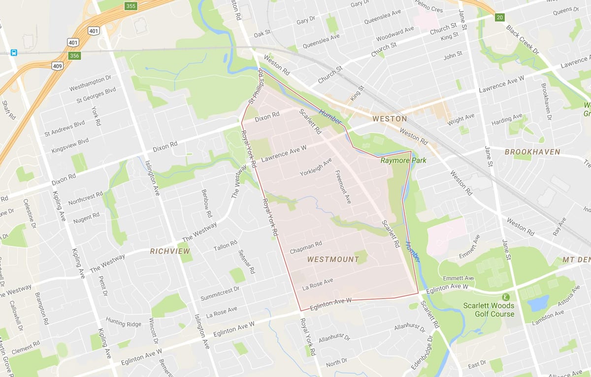 Mapa Humber Altuera – Westmount auzoa Toronto