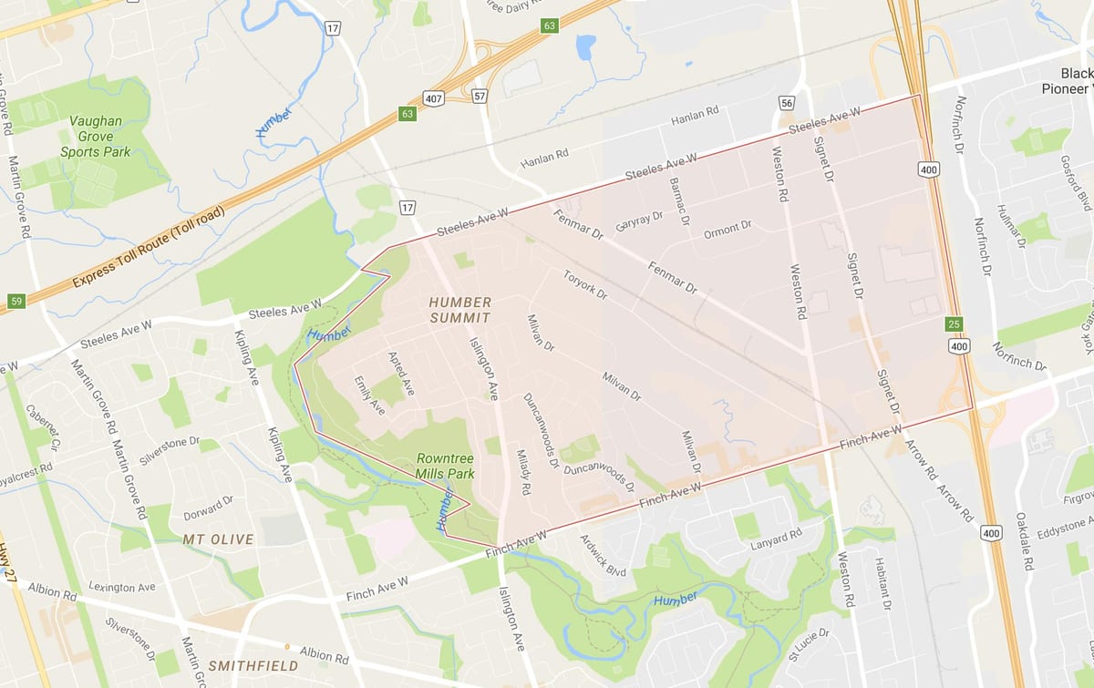 Mapa Humber Gailurrera auzoa Toronto