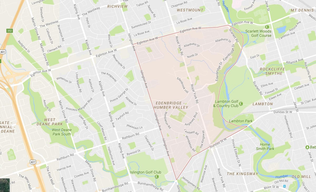 Mapa Humber Haraneko Herrixka auzoa Toronto