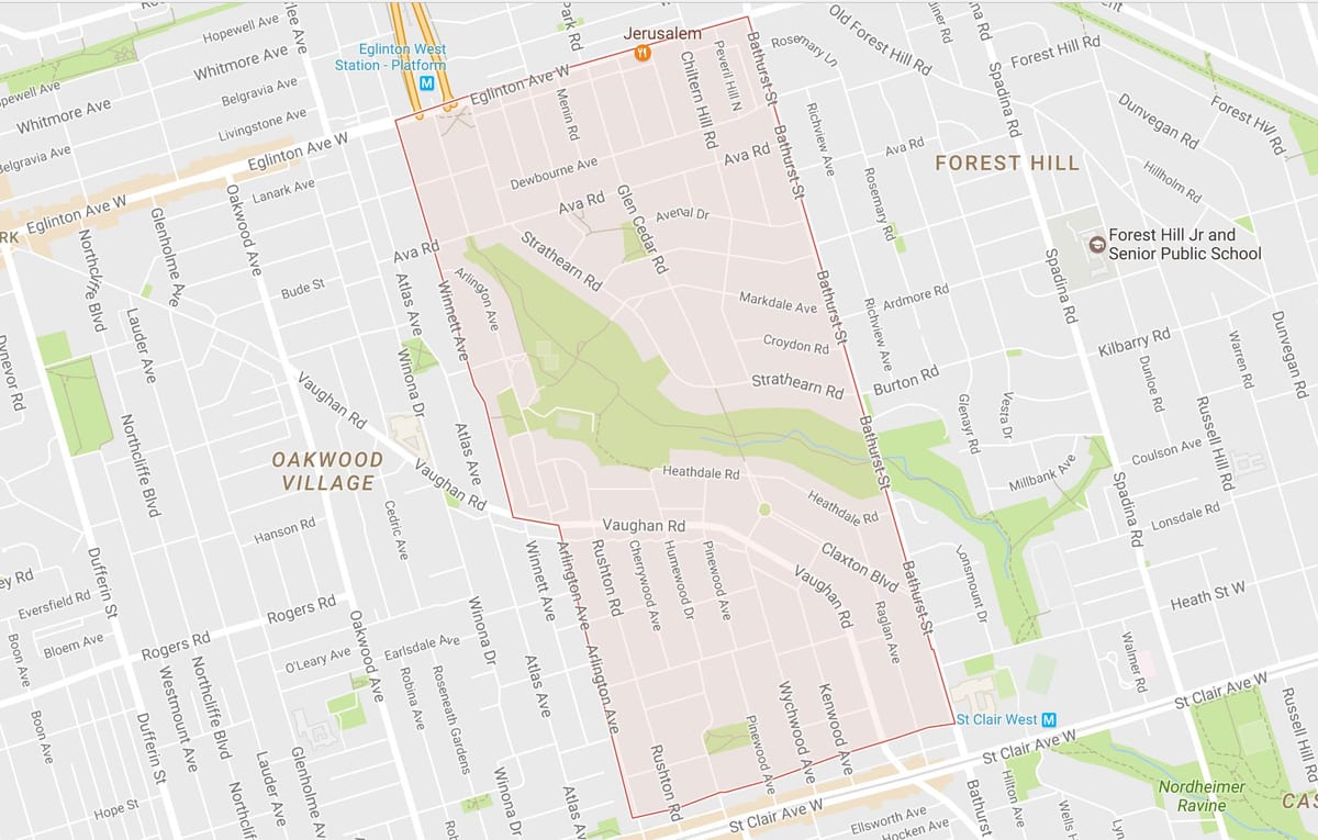 Mapa Humewood–Cedarvale auzoa Toronto