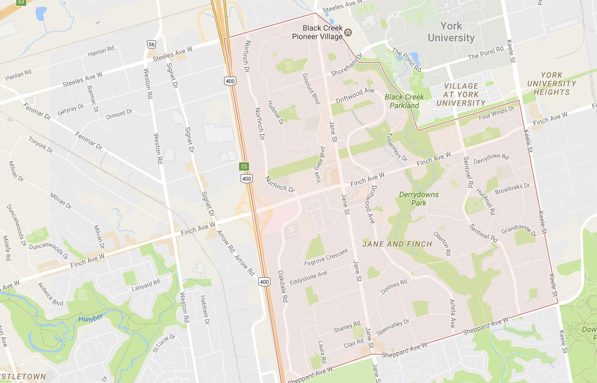 Mapa Jane eta Finch auzoa Toronto