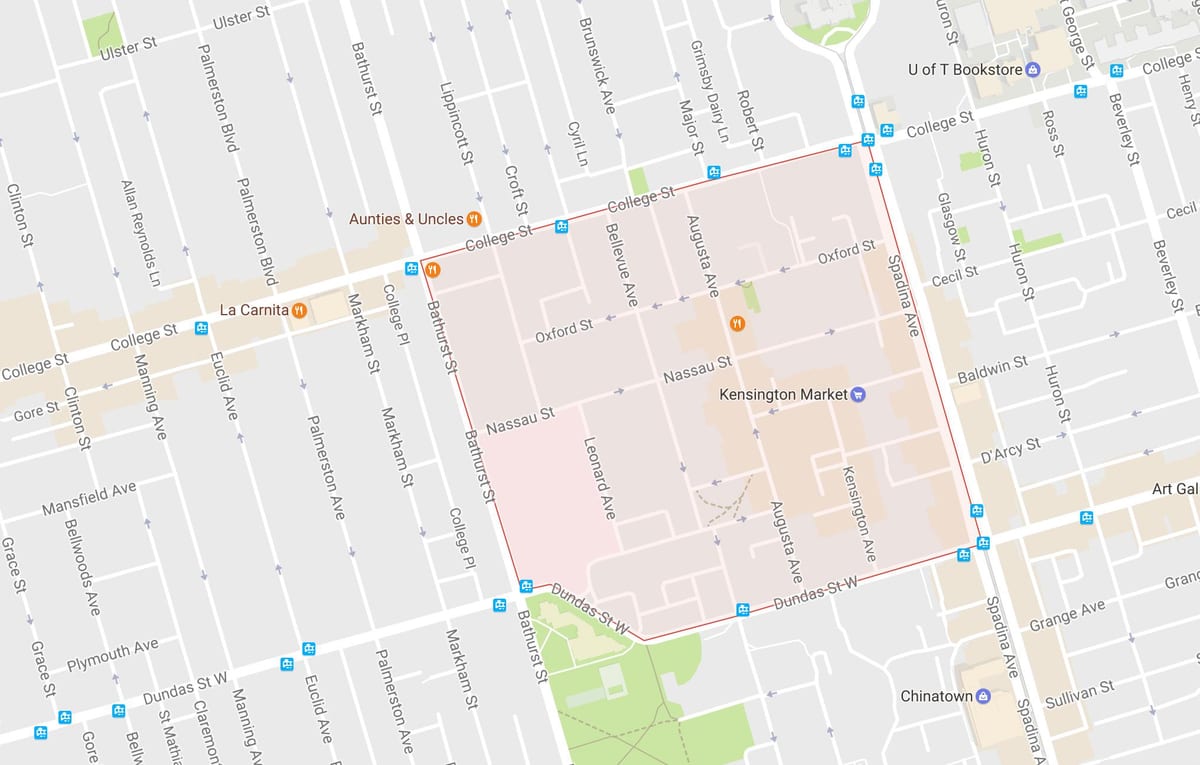 Mapa Kensington Merkatuan auzoa Toronto
