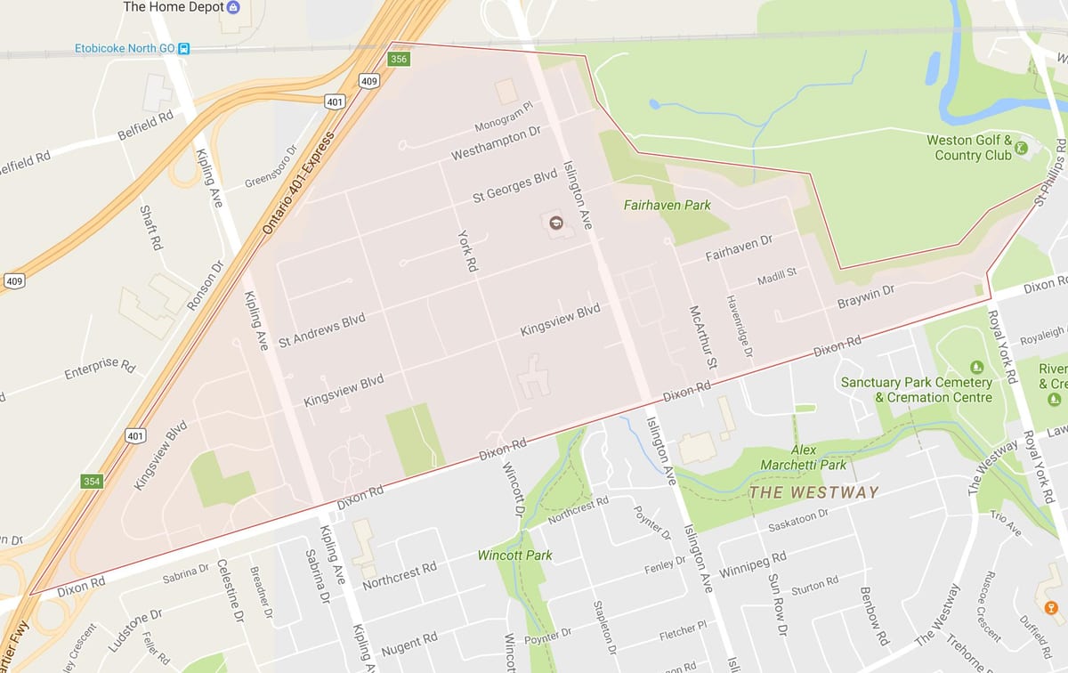 Mapa Kingsview Herrixka auzoa Toronto