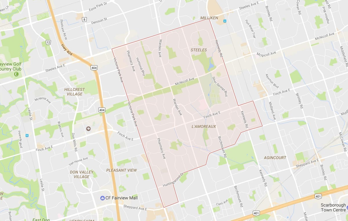Mapa L'Amoreaux auzoa Toronto