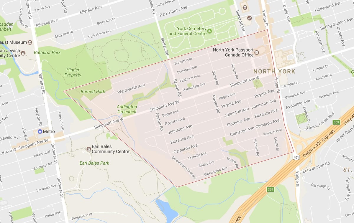 Mapa Lansing auzoa Toronto