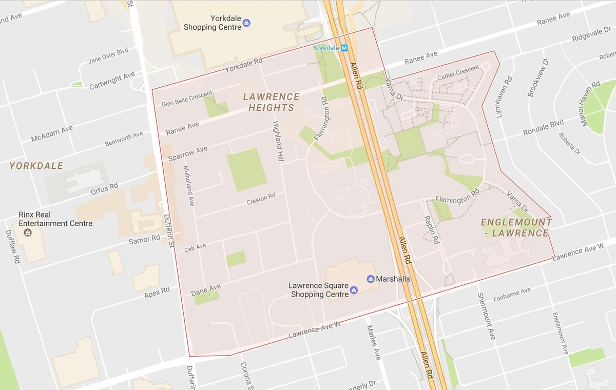 Mapa Lawrence Altuerak auzoa Toronto