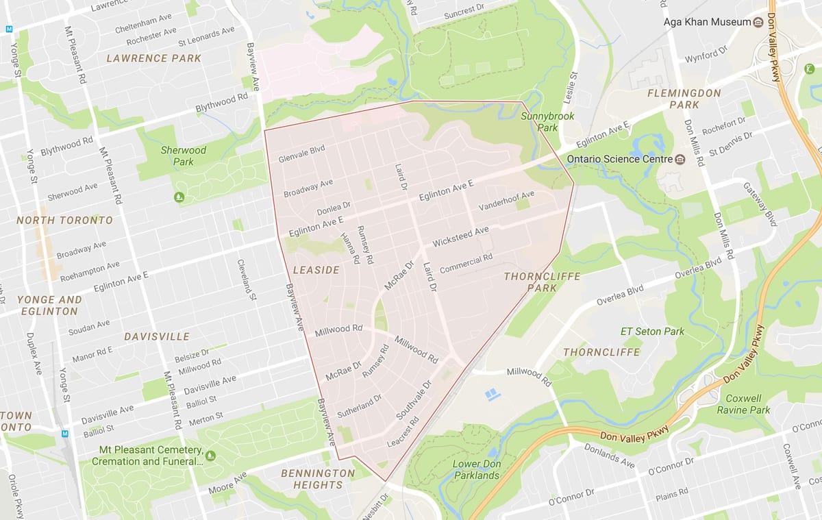 Mapa Leaside auzoa Toronto