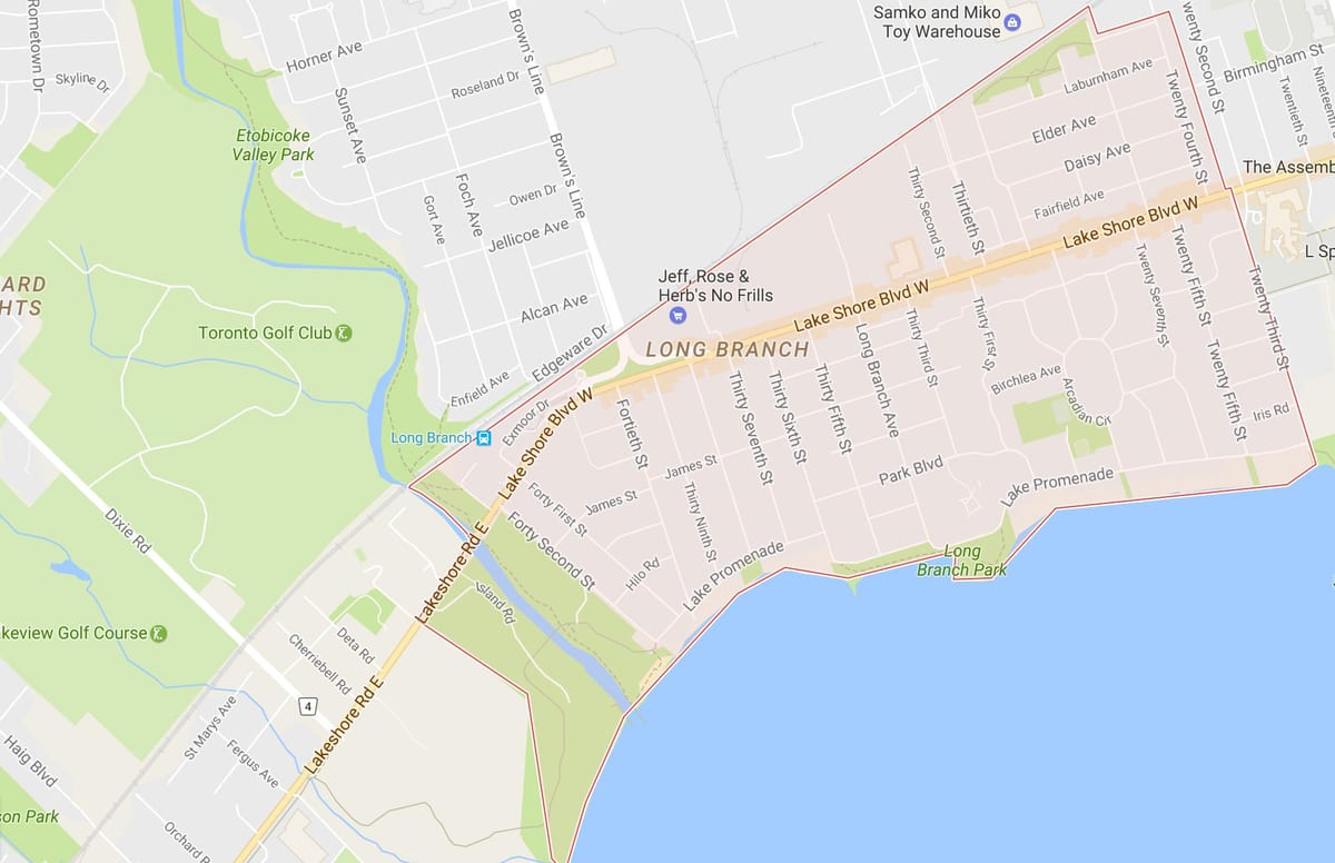 Mapa Long Branch auzoa Toronto