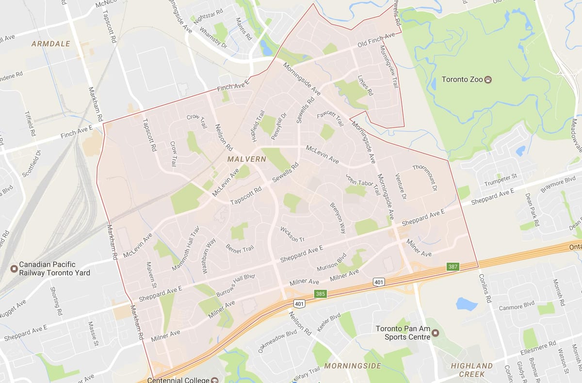 Mapa Malvern auzoa Toronto
