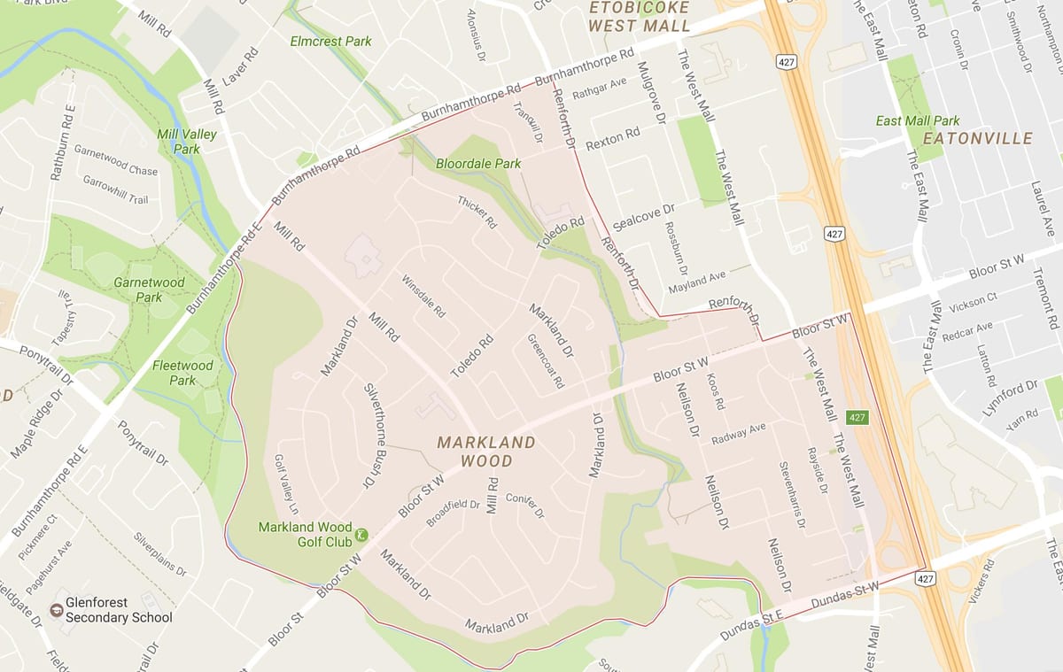 Mapa Markland Egurra auzoa Toronto