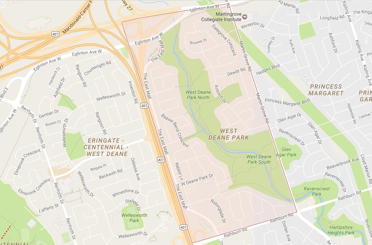 Mapa West Deane Park auzo Toronto