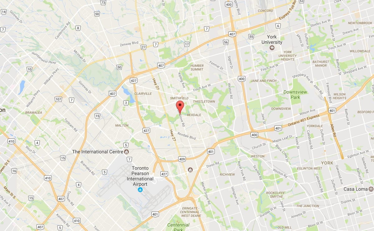 Mapa West Humber-Clairville auzoa Toronto