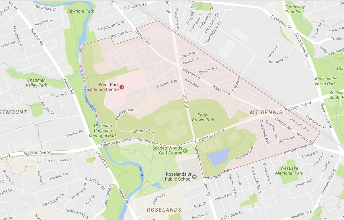Mapa Mendiaren Dennis auzoa Toronto
