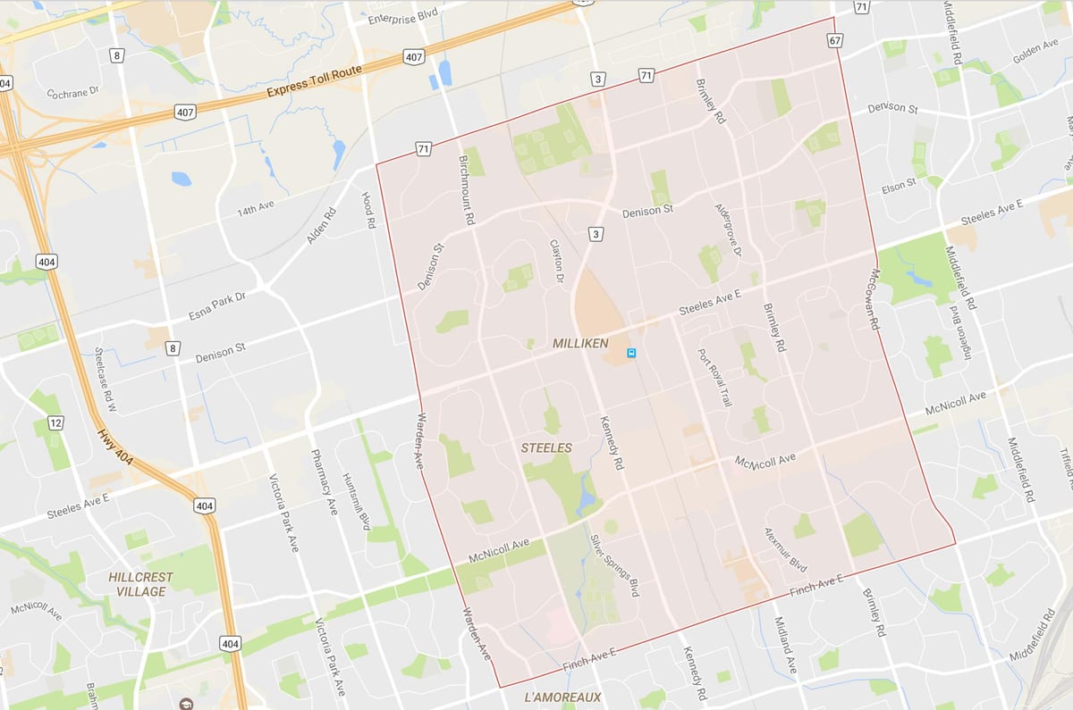 Mapa Milliken auzoa Toronto