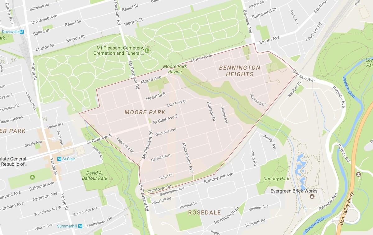 Mapa Moore Park auzo Toronto