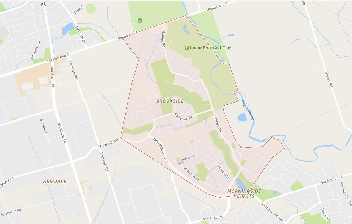 Mapa Morningside Altuerak auzoa Toronto