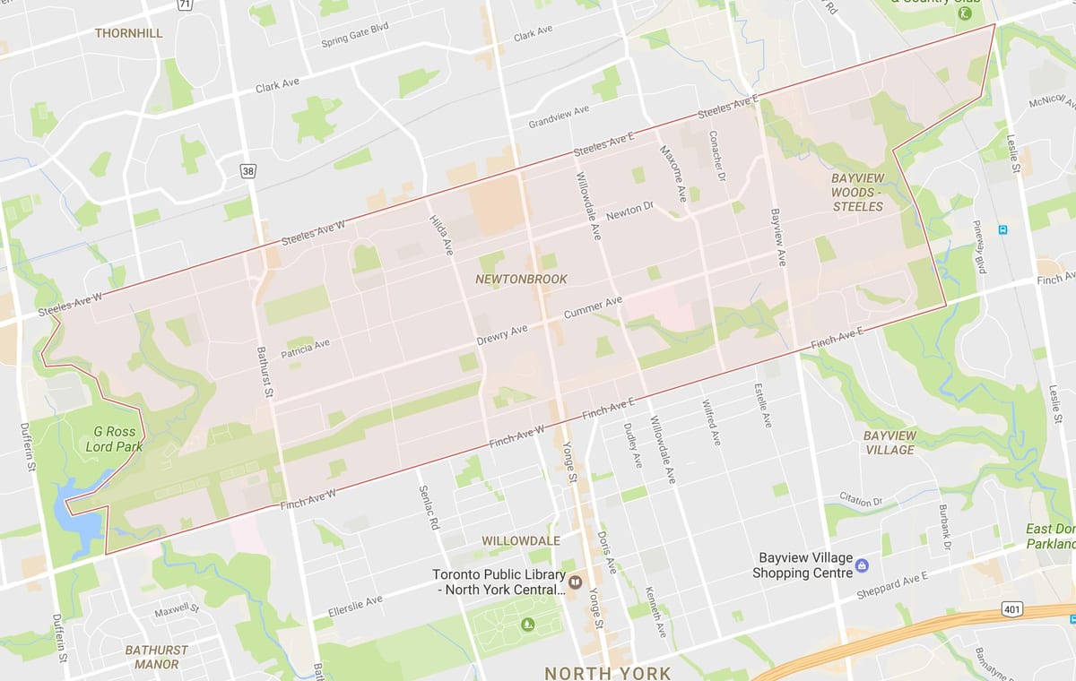 Mapa Newtonbrook auzoa Toronto