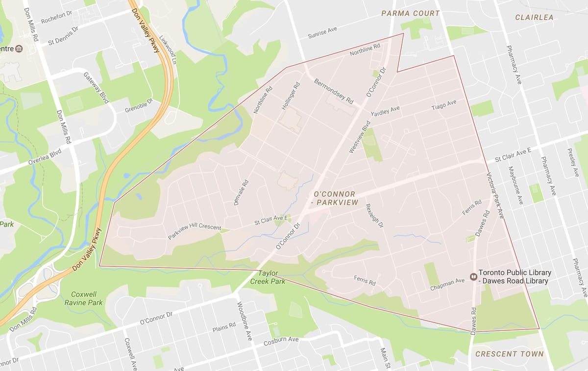 Mapa O ' Connor–Parkview auzoa Toronto