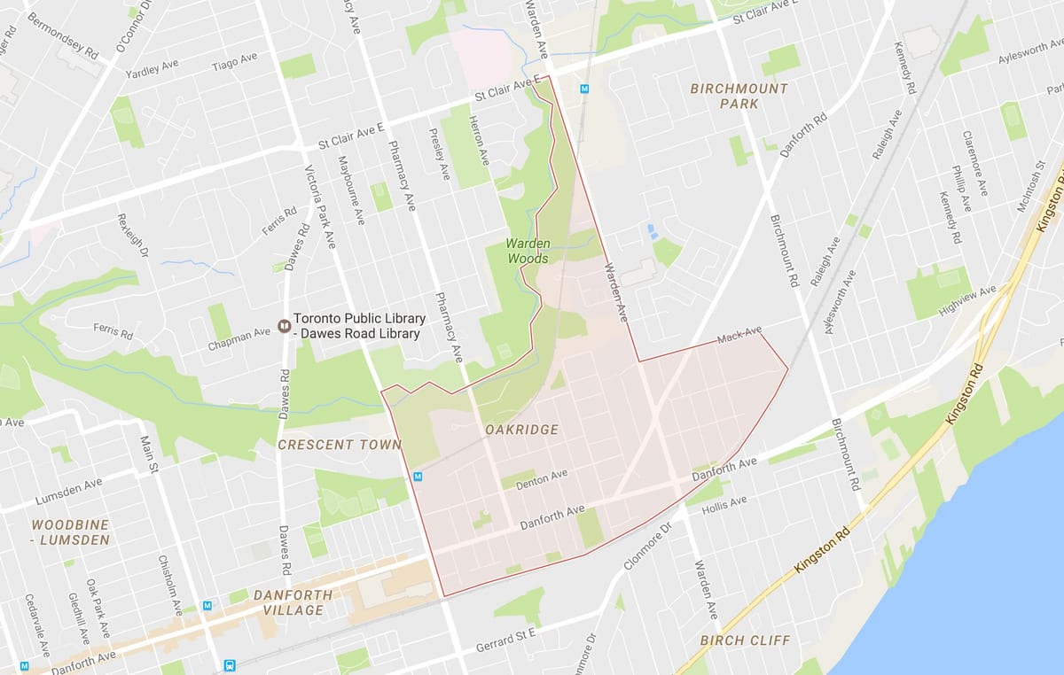 Mapa Oakridge auzoa Toronto
