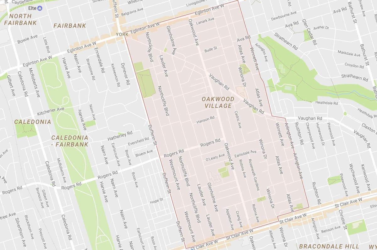 Mapa Oakwood–Vaughan auzoa Toronto