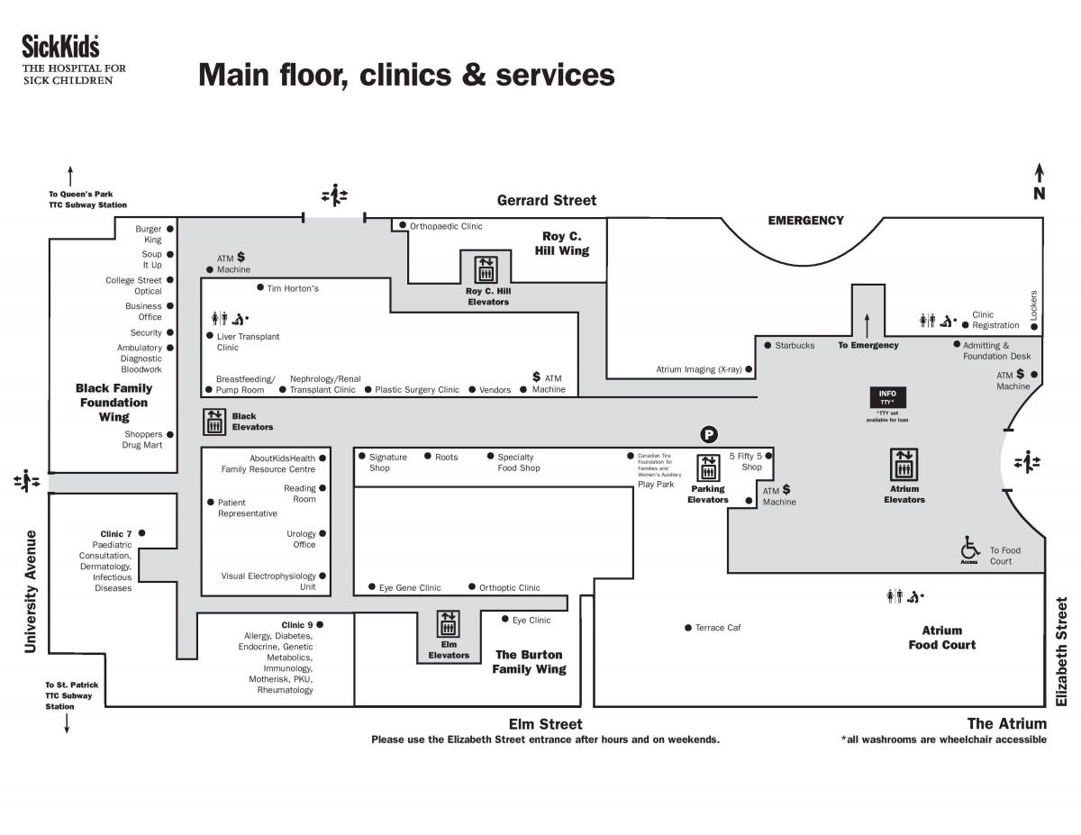 Mapa Ospitalea Gaixoa Seme-Toronto solairu nagusian
