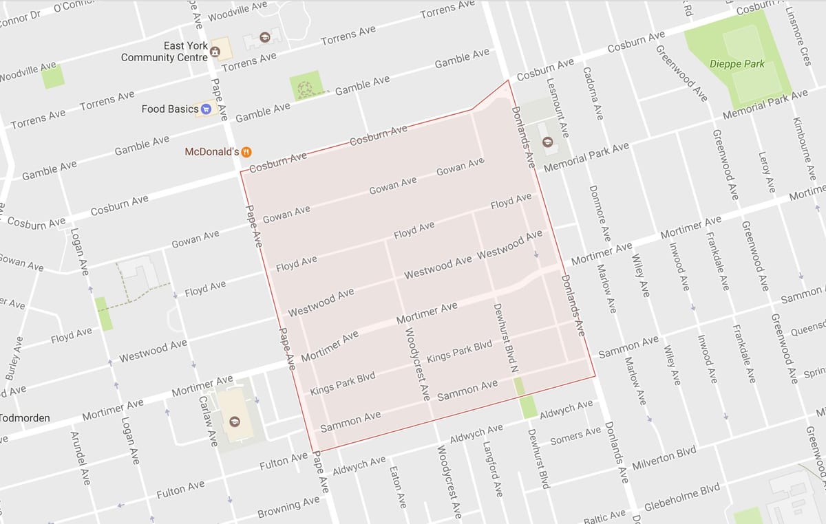 Mapa Pape Herrixka auzoa Toronto