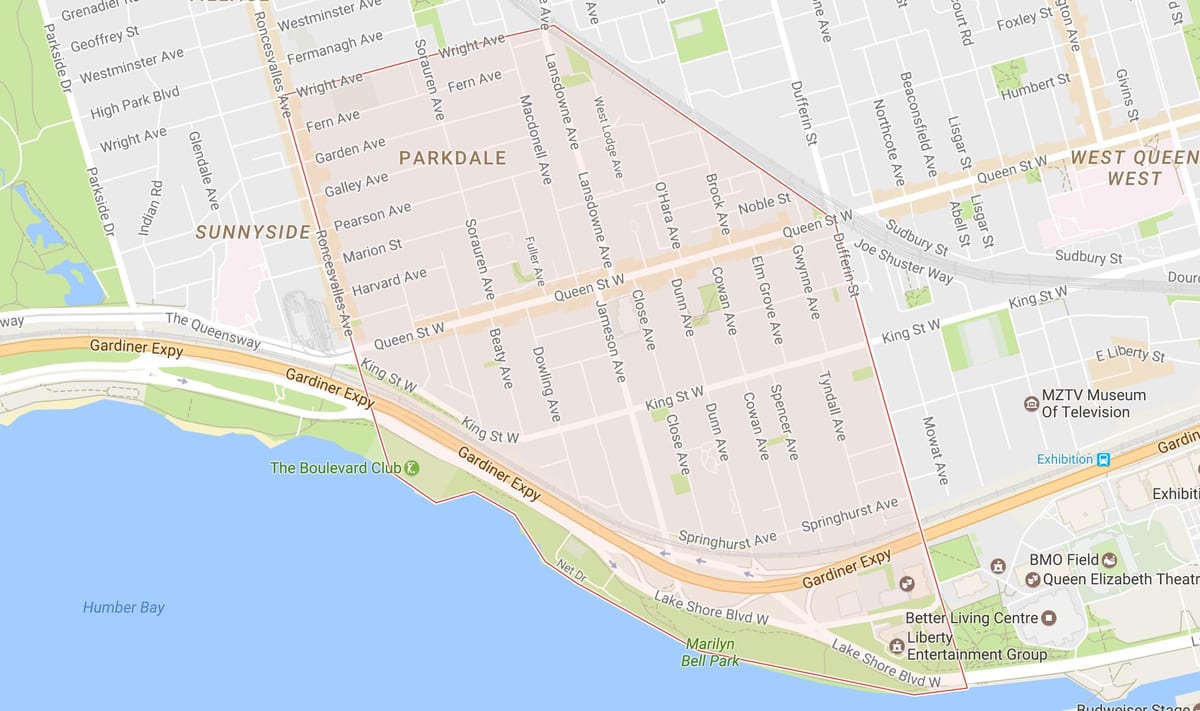 Mapa Parkdale auzoa Toronto