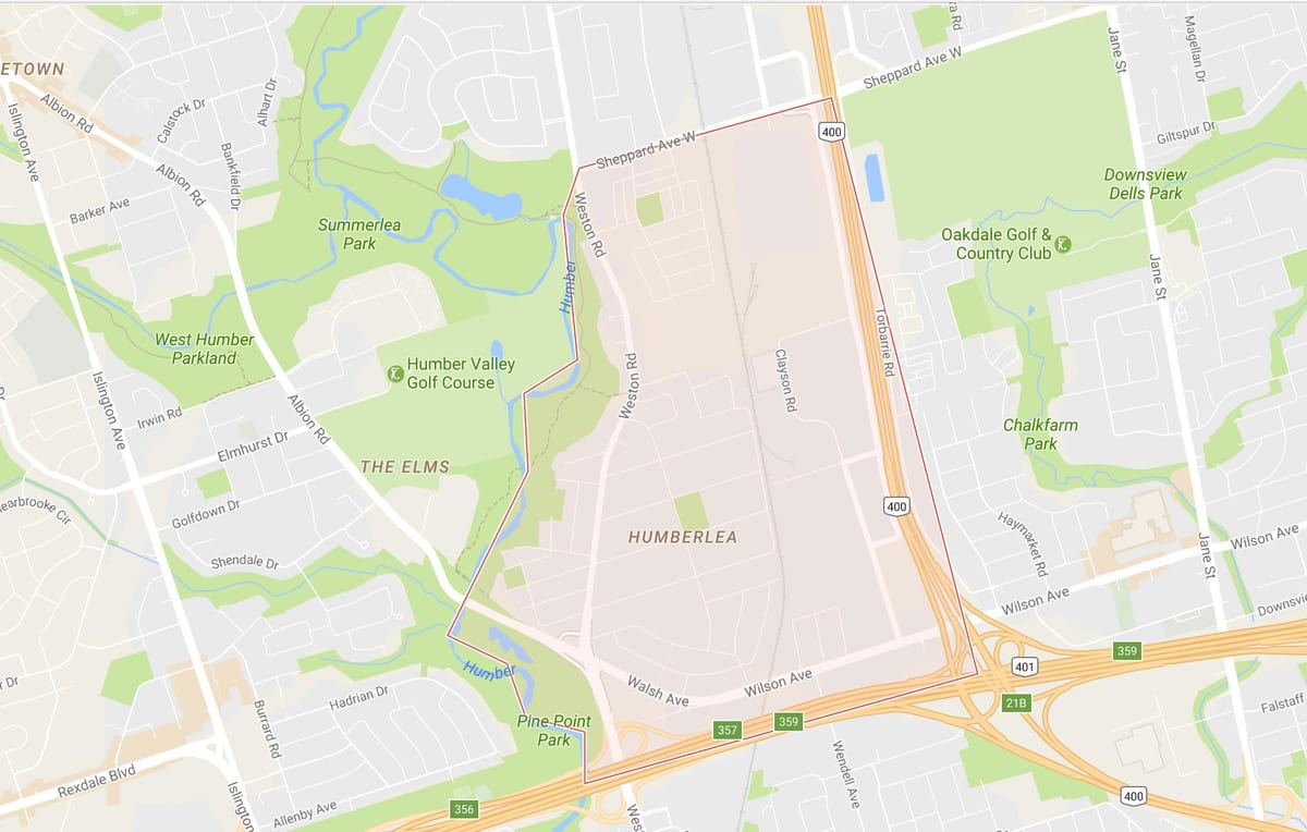 Mapa Pelmo Park – Humberlea auzoa Toronto