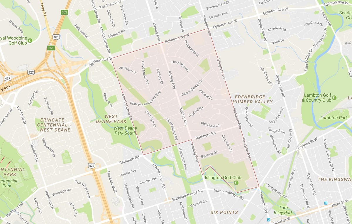 Mapa Printzesa Lorategiak auzoa Toronto