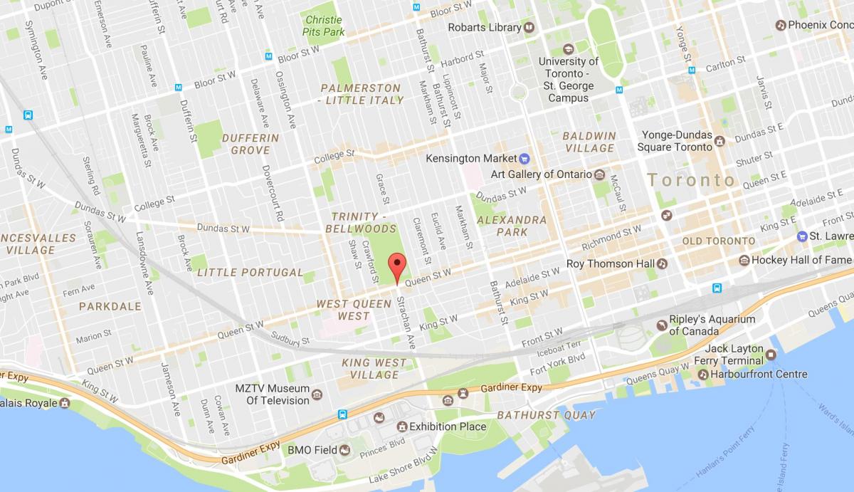 Mapa Queen Street West auzoan Toronto