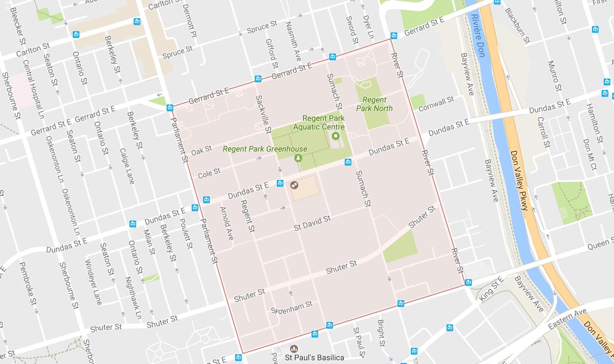 Mapa Regent Park auzo Toronto