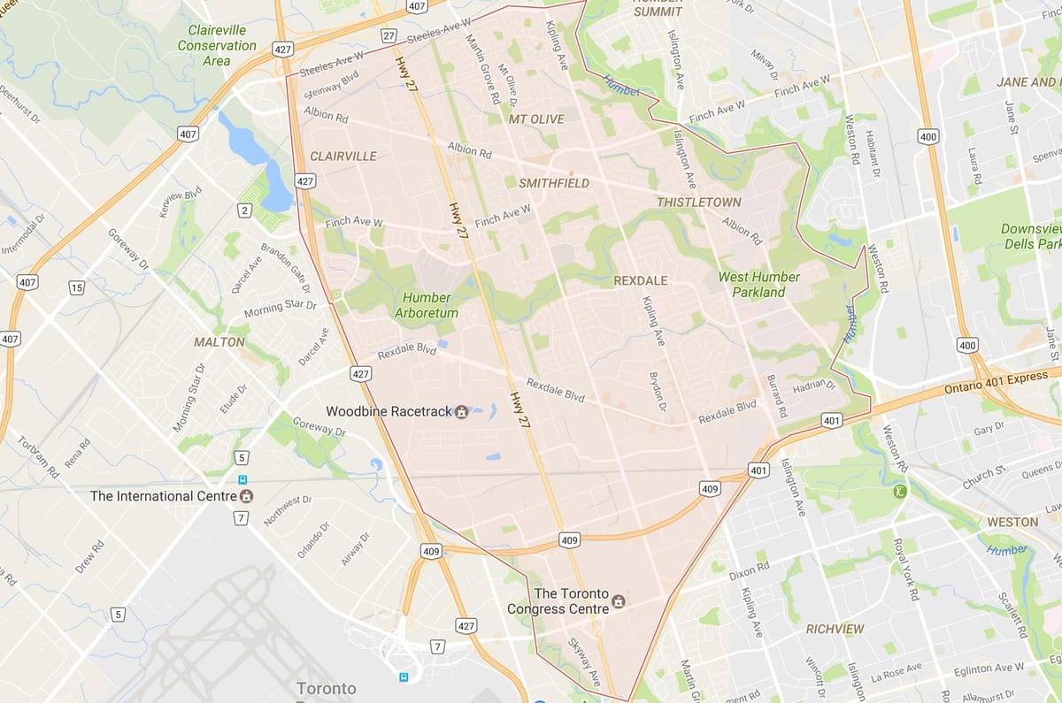 Mapa Rexdale auzoa Toronto