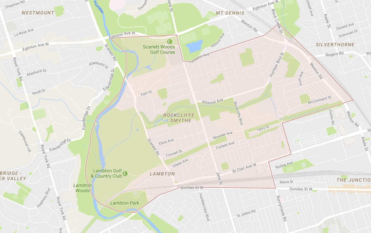 Mapa Rockcliffe–Smythe auzoa Toronto