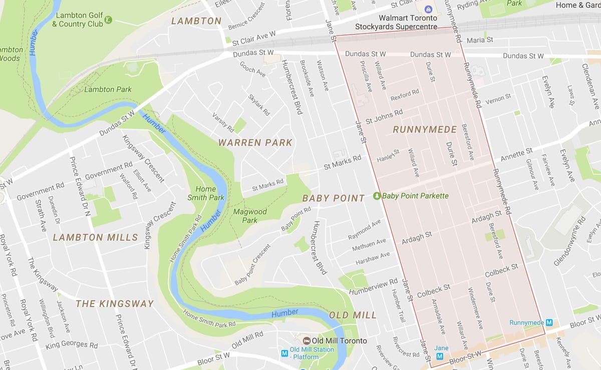 Mapa Runnymede auzoa Toronto