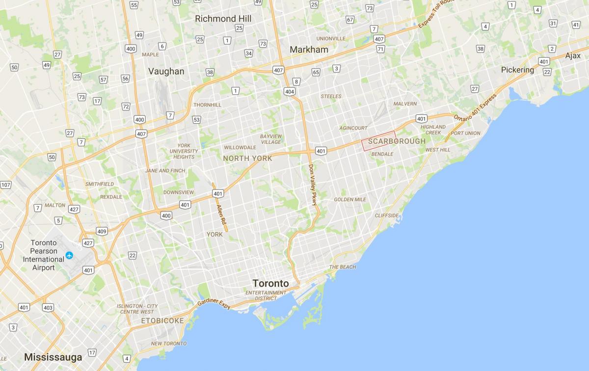 Mapa Scarborough Hiria Zentroa auzoan Toronto