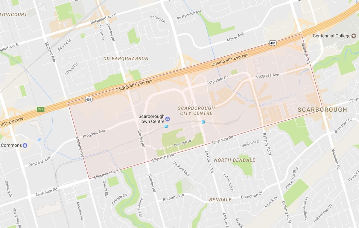 Mapa Scarborough hirigunea auzo Toronto