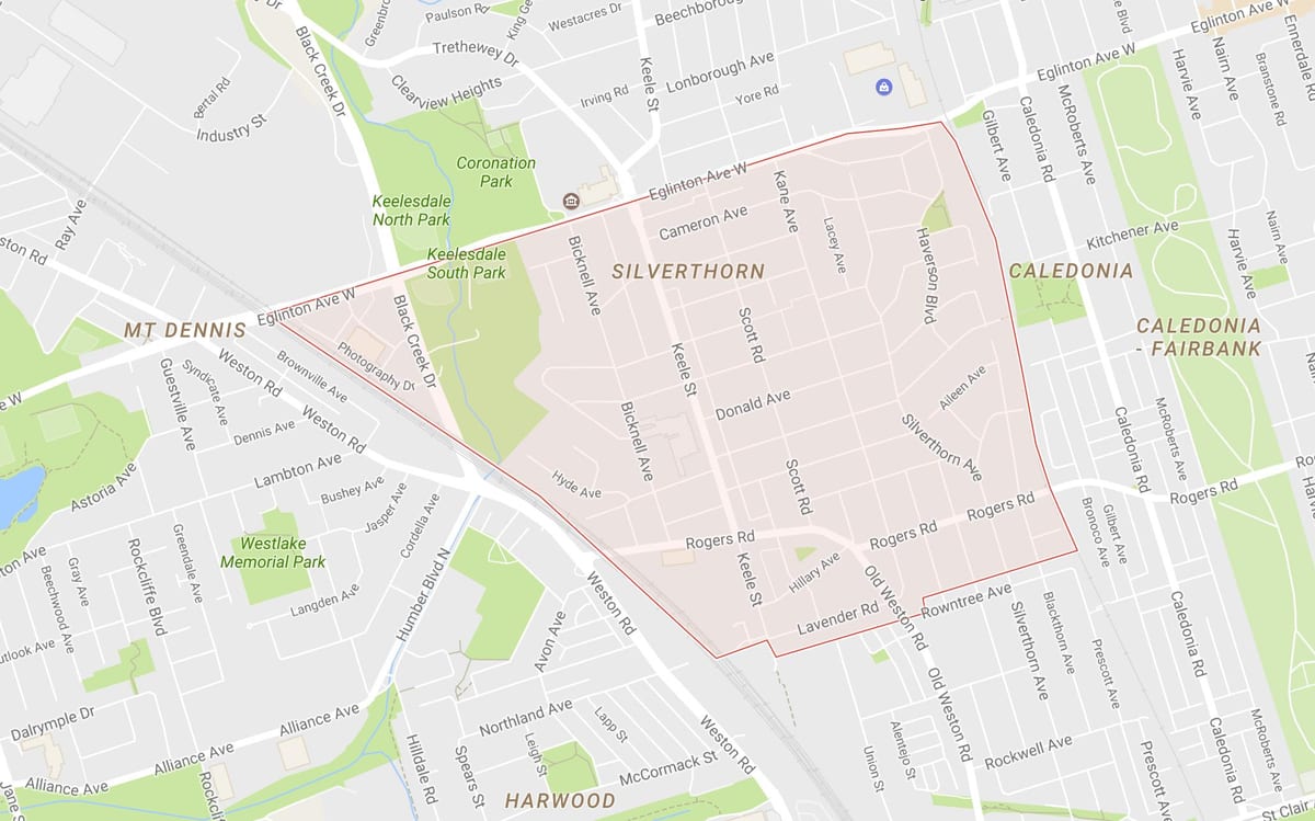 Mapa Silverthorn auzoa Toronto