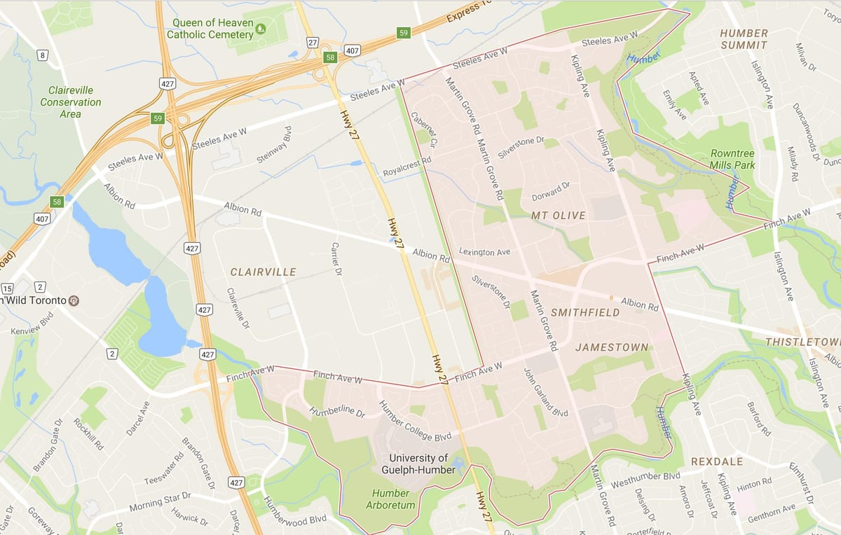 Mapa Smithfield auzoa auzoa Toronto