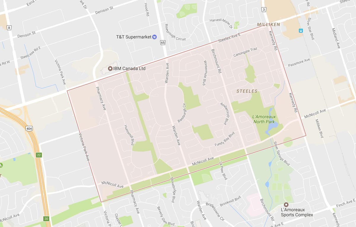 Mapa Steeles auzoa Toronto