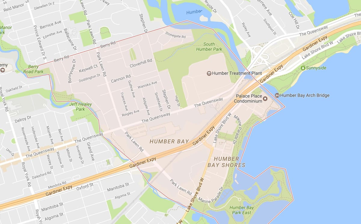 Mapa Stonegate-Queensway auzoa auzoa Toronto