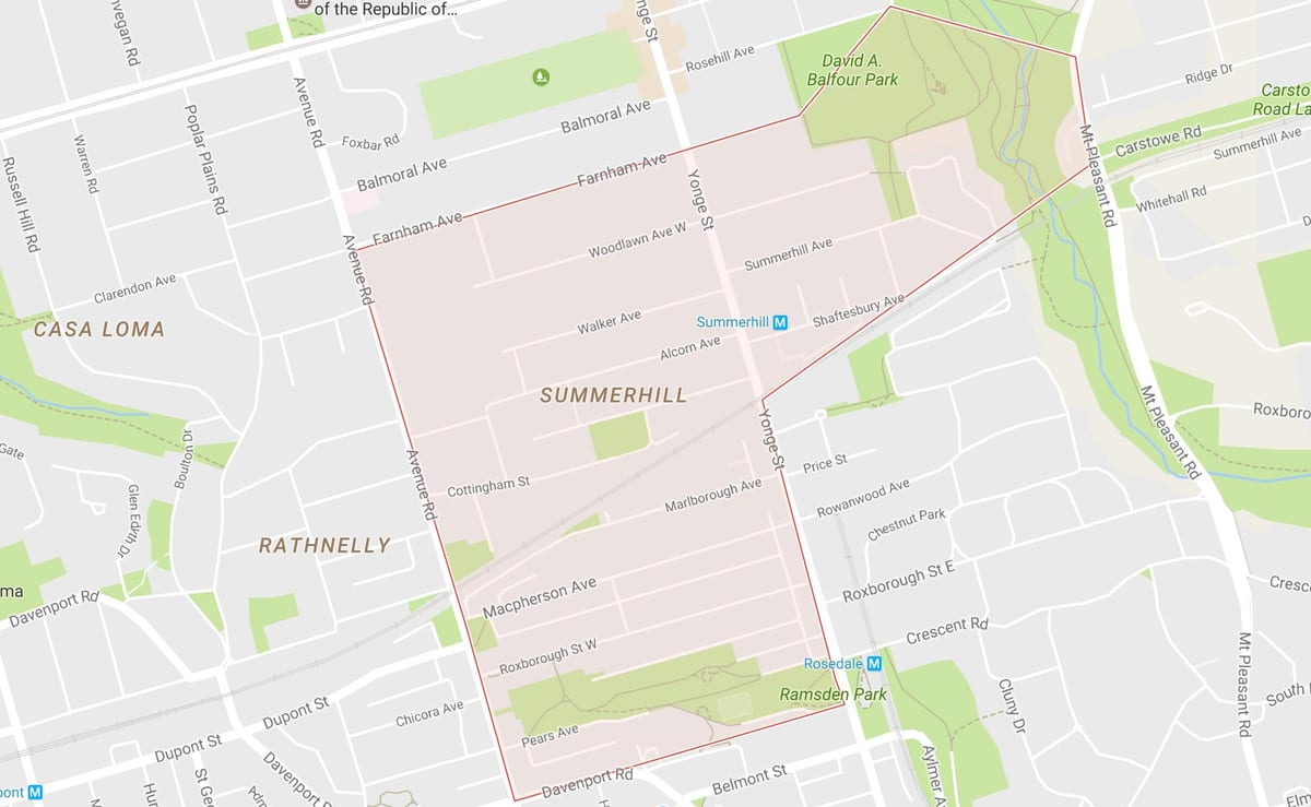 Mapa Summerhill auzoa Toronto