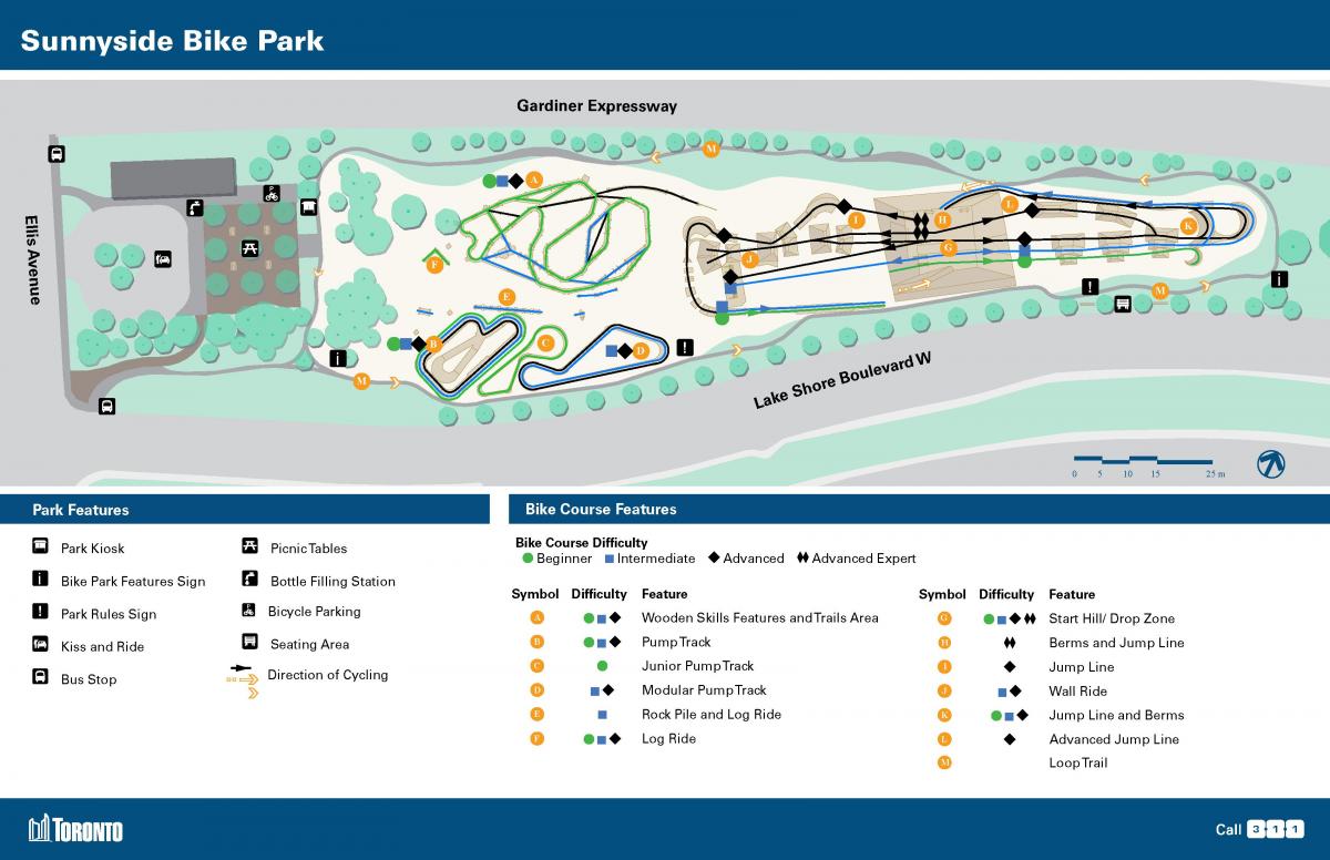 Mapa Sunnyside Bike Park-Toronto